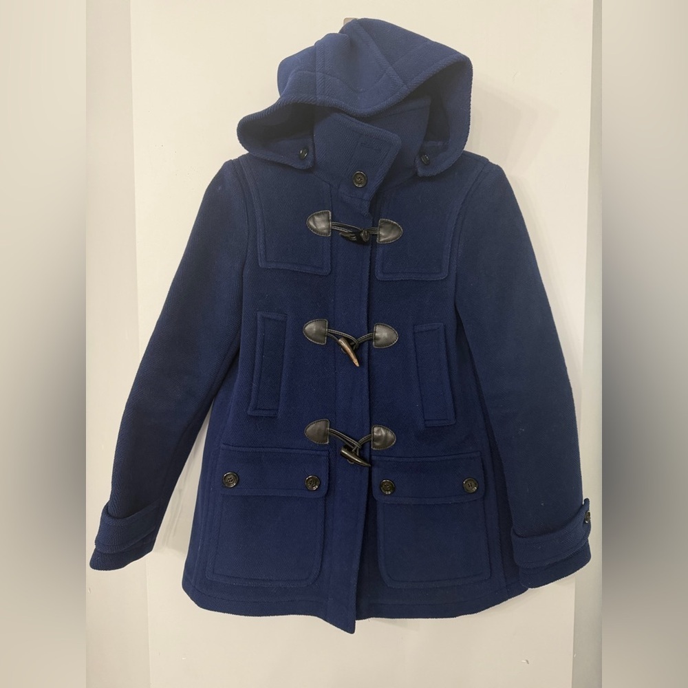 Burberry Duffle Hooded Wool Navy Blue Peacoat designer luxury outerwear classic